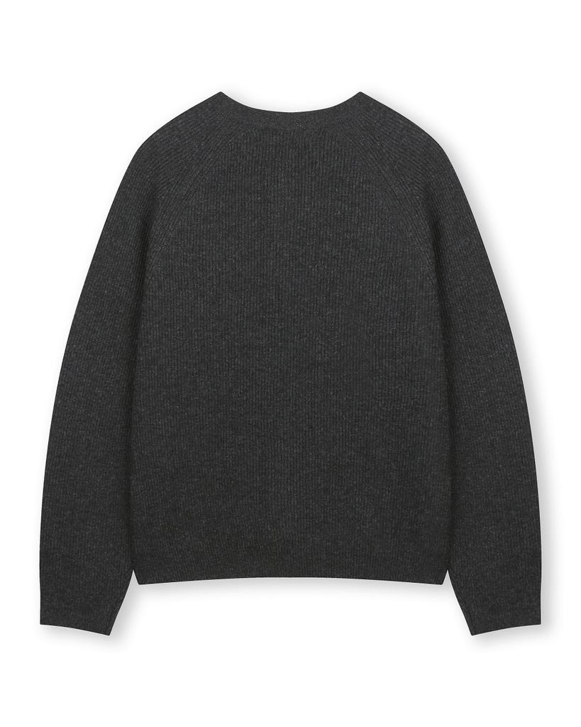 Beslow Cashmere Blended Crew Neck Cardigan Melange Charcoal