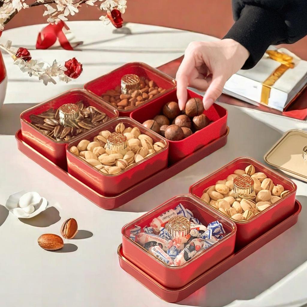 2/4/6 przegródek talerz na owoce z pokrywką Boże Narodzenie Nowy Rok dekoracja domu talerz na orzechy cukierki suszone owoce naczynie pojemnik na żywność