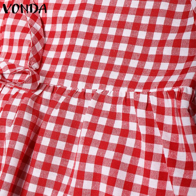 VONDA Damen Sets Kurzarm Schleifenknoten Karomuster Oberteile und Shorts mit elastischer Taille Outfits