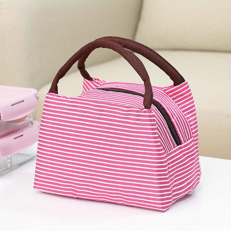 1pc Reusable Striped Outdoor Camping Lunch Bag, Pinic Bag, Tote Bento Bag for Outdoor Camping, School,Work