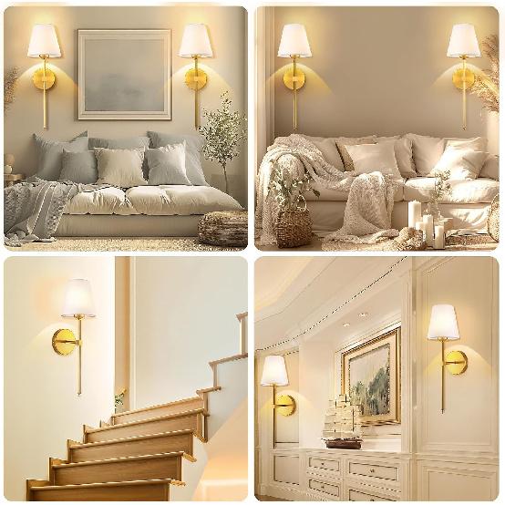 Wall Sconces Sets of 2, Retro Industrial Wall Lamps, Vanity Sconces Wall Lighting with White Fabric Shades, Wall Lights Suitable for Bathroom Bedroom