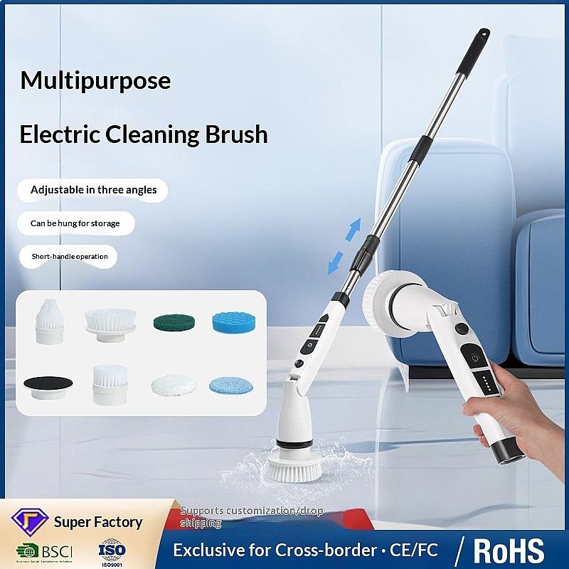 7-in-1 Electric Cleaning Brush Automatic Rotating Telescoping Cordless Scrubber for Kitchen Bathroom
