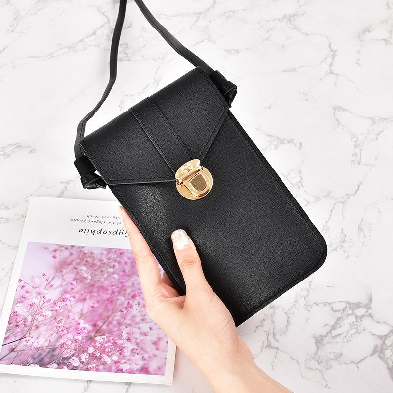 Ladies' Buckle Small Bag, Simple Vertical Style, Transparent, Touch Screen, One Shoulder Crossbody Student Phone Bag