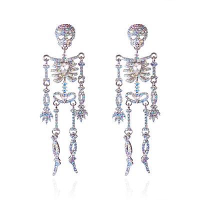 Full Rhinestone Halloween Skeleton Earring Exaggerated Punk Gift Women's Earrings Festival Party Jewelry Skull Dangle Earrings