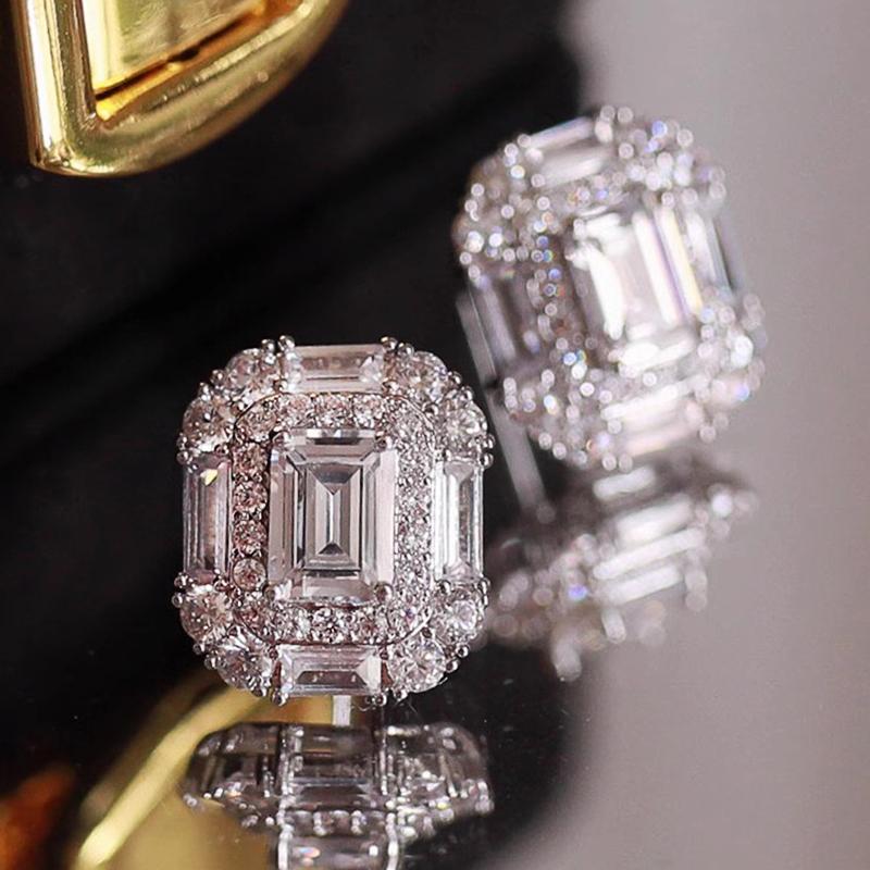 Huitan Geometric Cubic Zirconia Crystal Stud Earrings for Women Newly Designed Luxury Bridal Wedding Earrings  Jewelry