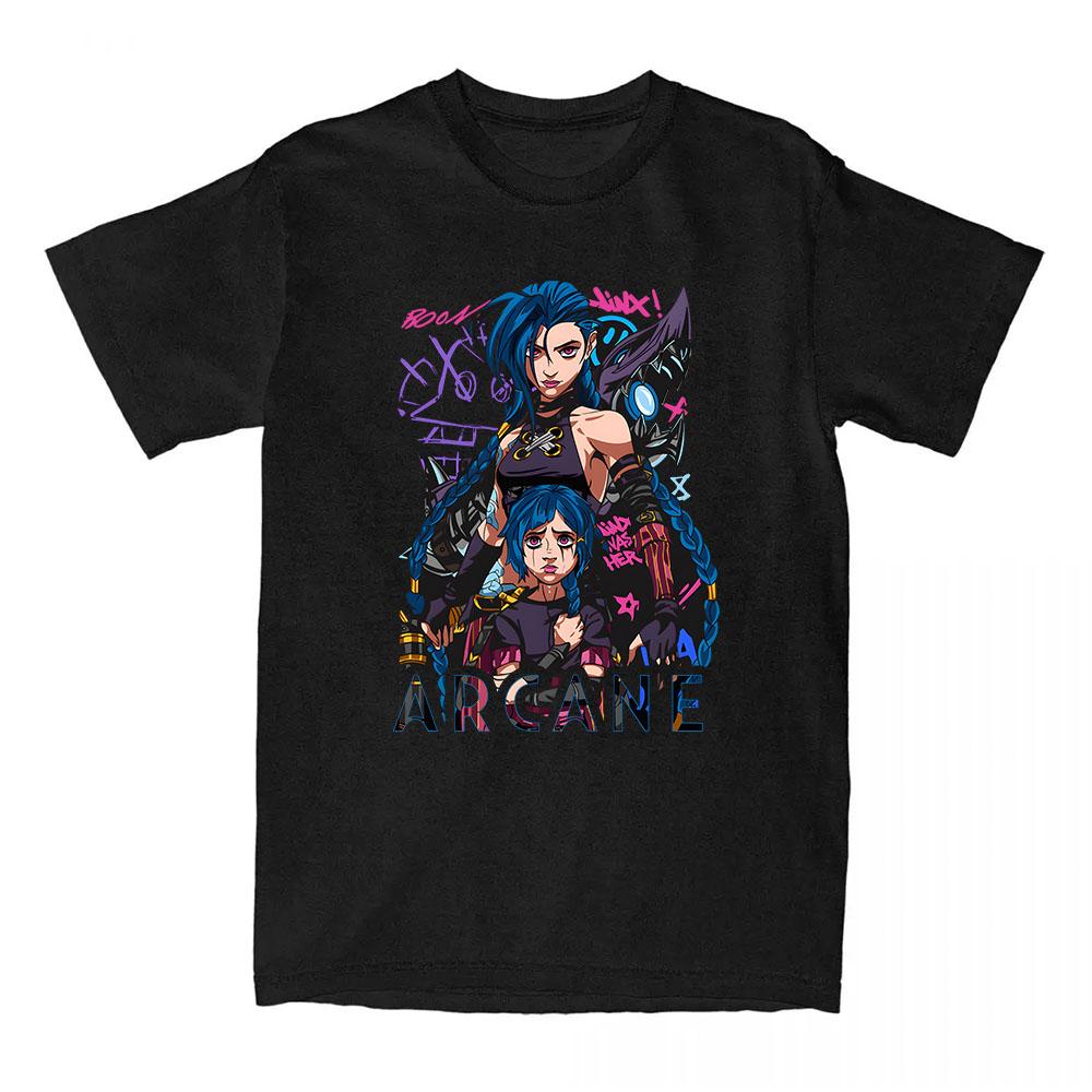 Game Jinx Arcane Tshirts Short Sleeve Summer Oneck Teeshirt Graphic Printing Clothes Hip Hop Streetwear Unisex Cotton Soft Tee