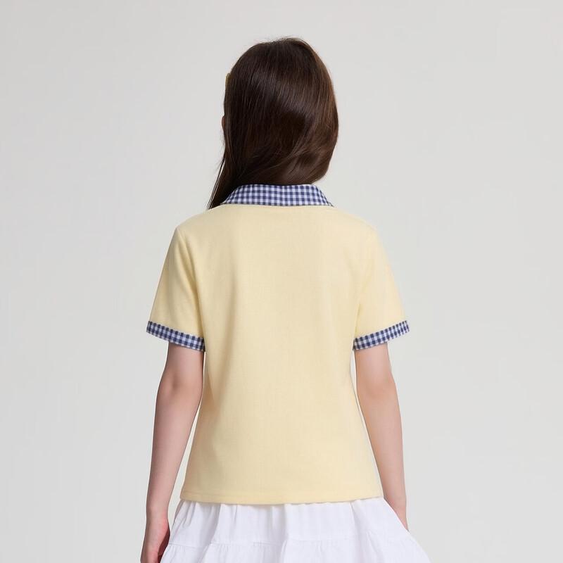 Deesha Mädchen kariertes Patchwork-Kurzarm-Poloshirt