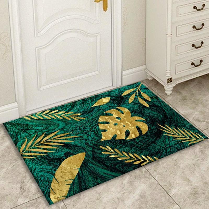 Fresh Leaf Print Door Mat Absorbent Non-Slip Bathroom Kitchen Floor Pad for Bedroom Entrance Bathroom Waterproof Foot Rug Beauty