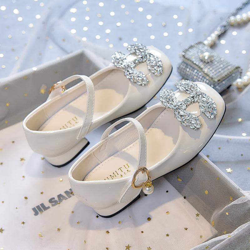 High-heeled Girls' Princess Shoes for Spring and autumn2026New Style Little Girl's Leather Shoes with Dress, Soft-soled Children's Crystal Shoes