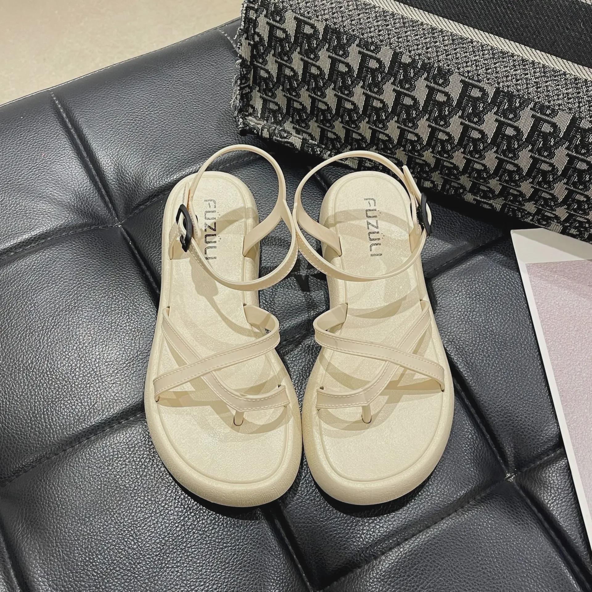 

Женские летние сандалии с открытым носком и пряжкой на плоской подошве - New Fashion Fairy Style