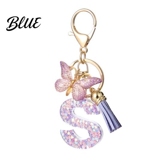 Comfortable To Carry Keychain Purple Series Pendant Sequins Star Initial Letter Charm Key