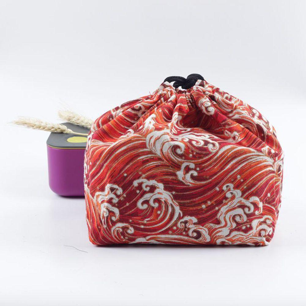 Unisex Picnic Bags Cotton linen Geometric Food Hand Bags Drawstring Lunch Bag Lunch Tote Pouch Japanese Style Lunch Box