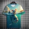 Summer Round Neck Ocean Cat Pattern 3D Print Top Fashionable Casual Short Sleeved Men's T-shirts