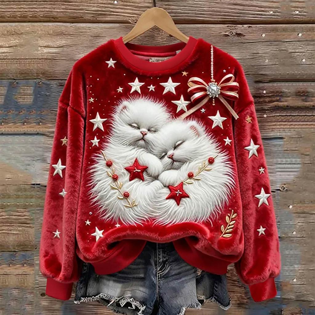 Women's Fashion Casual Round Neck Long Sleeve Top Printed Pullover Sweatshirt