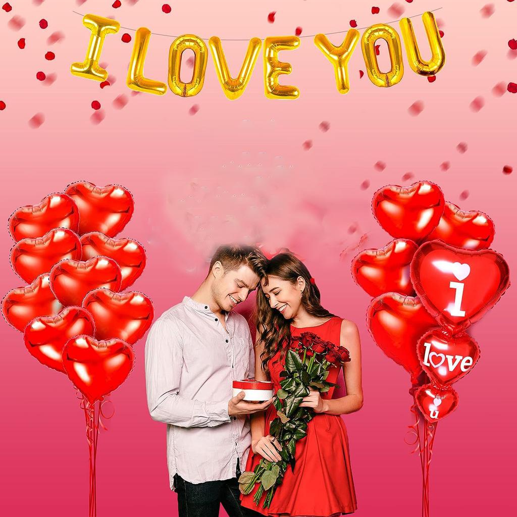 Valentine's Day Aluminum Film Heart Iloveyou Flag Decoration Valentine's Day Flag Decoration Red Aluminum Film Balloon Set