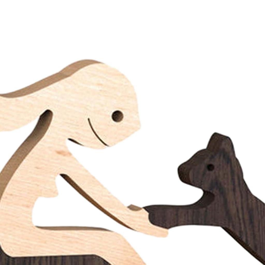 Hand Carved Wood Dog Human Statue Creative Crafts Wood Carved Collectible Figurines for Women Woman Dog Lover Desk Shelf Decor