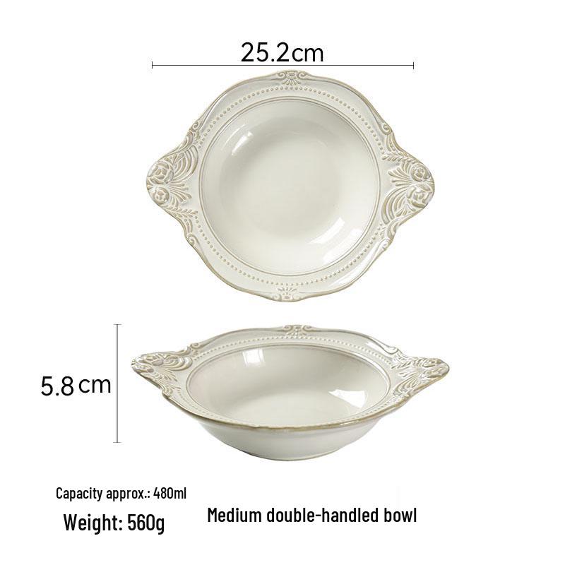 Set de Veselă Ceramică în Stil European cu Relief: Farfurii de cină, Boluri de orez, Boluri de salată și Farfurii pentru friptură