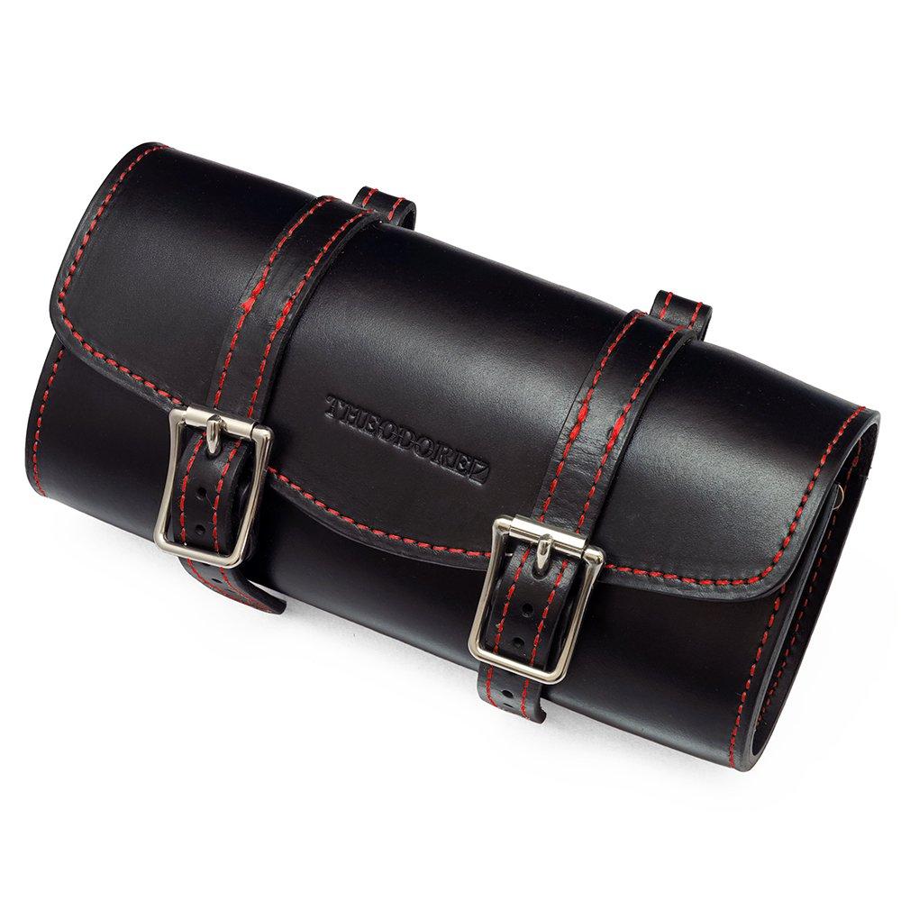 THEODORE Leather Saddle Bag Italian Cowhide Leather Black Stitch (MK Red)