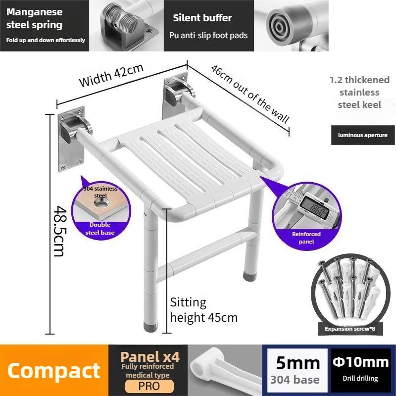 Bathroom Stainless Steel Folding Seat Toilet Handrail Anti Slip Elderly Safety Wall Stool Handicapped Armrest Bath Chair