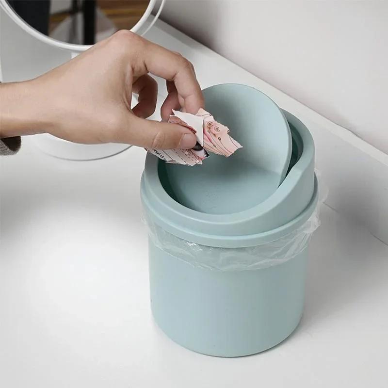 Cute Mini Desktop Trash Can With Lid And Anti Odor Design, Bedroom Household Small Trash Can, Space Saving Desktop Storage Trash Bin