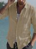 Men's Cross-Border Linen Spring and Summer Beach Long Sleeve Solid Color Casual Shirt Daily Shirt