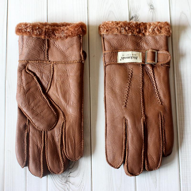 Lammfellhandschuhe Herren Dick Winter Warm Große Größe Outdoor Winddicht Kalt Handgenäht Genäht Leder Fingerhandschuhe