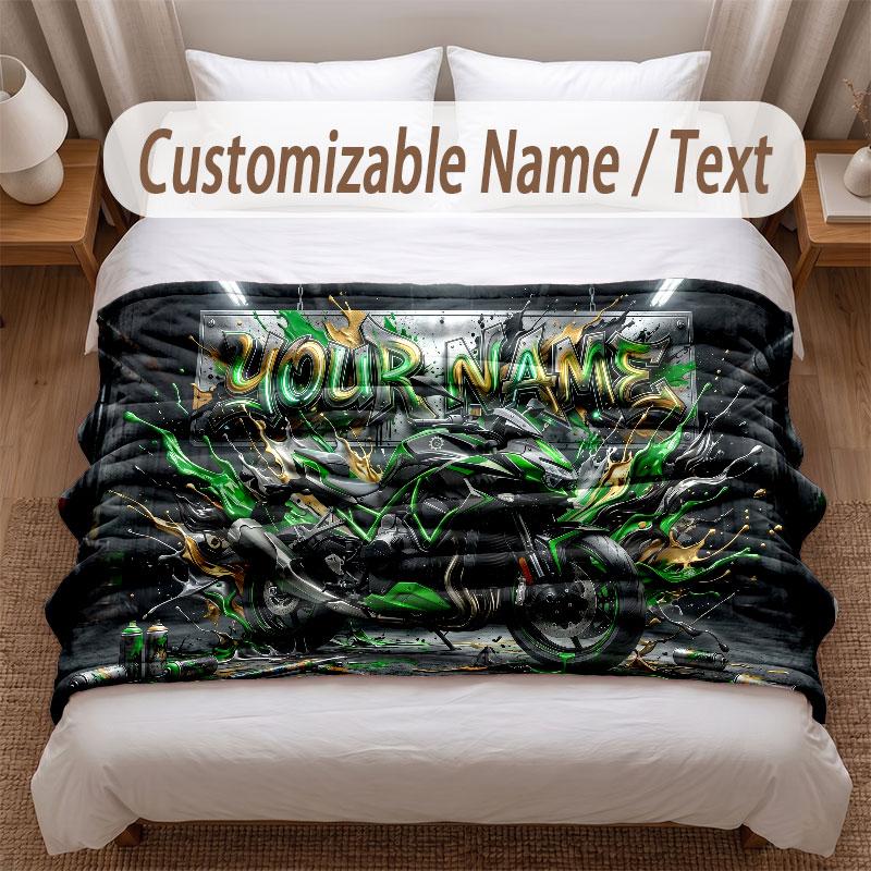 Motorcycle Biker Theme Soft Blanket Personalized Custom Name Text Print Warm Blanket Home Sofa Bedroom Decor
