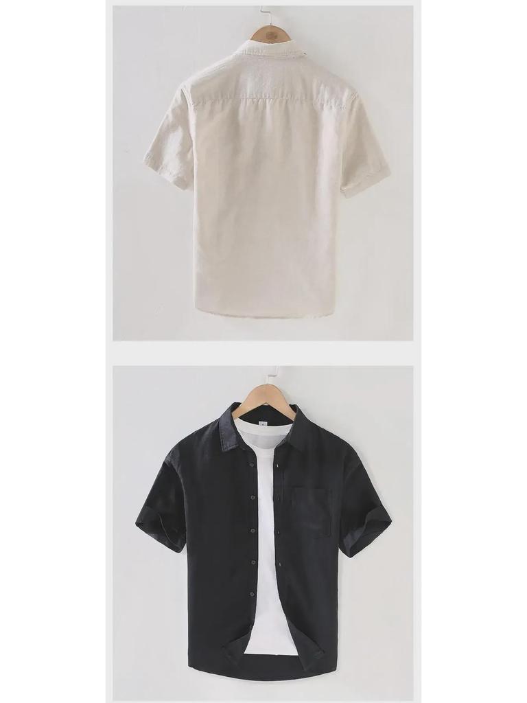 Men's Casual Summer Linen Short-Sleeve Shirt and Cardigan