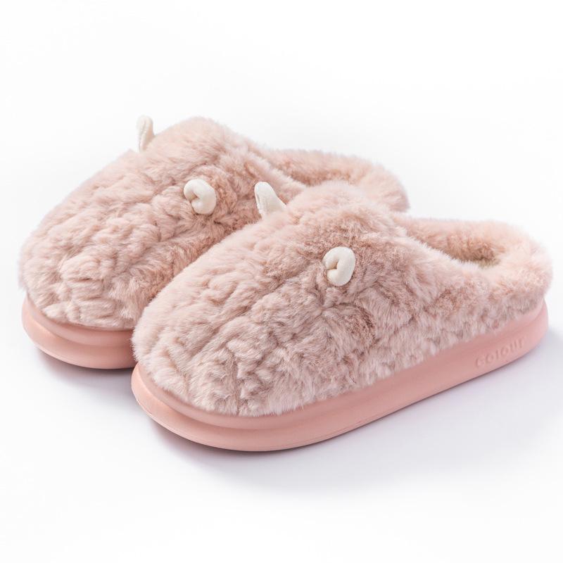Women's and Men's 2024 Autumn Winter Thick Sole Fleece Slippers for Home