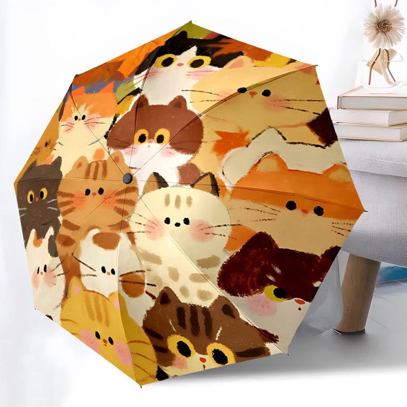 1pc Cat Autumn Automatic Folding Umbrella Portable Collapsible Umbrella for All Seasons, 8-Rib Durable Construction079