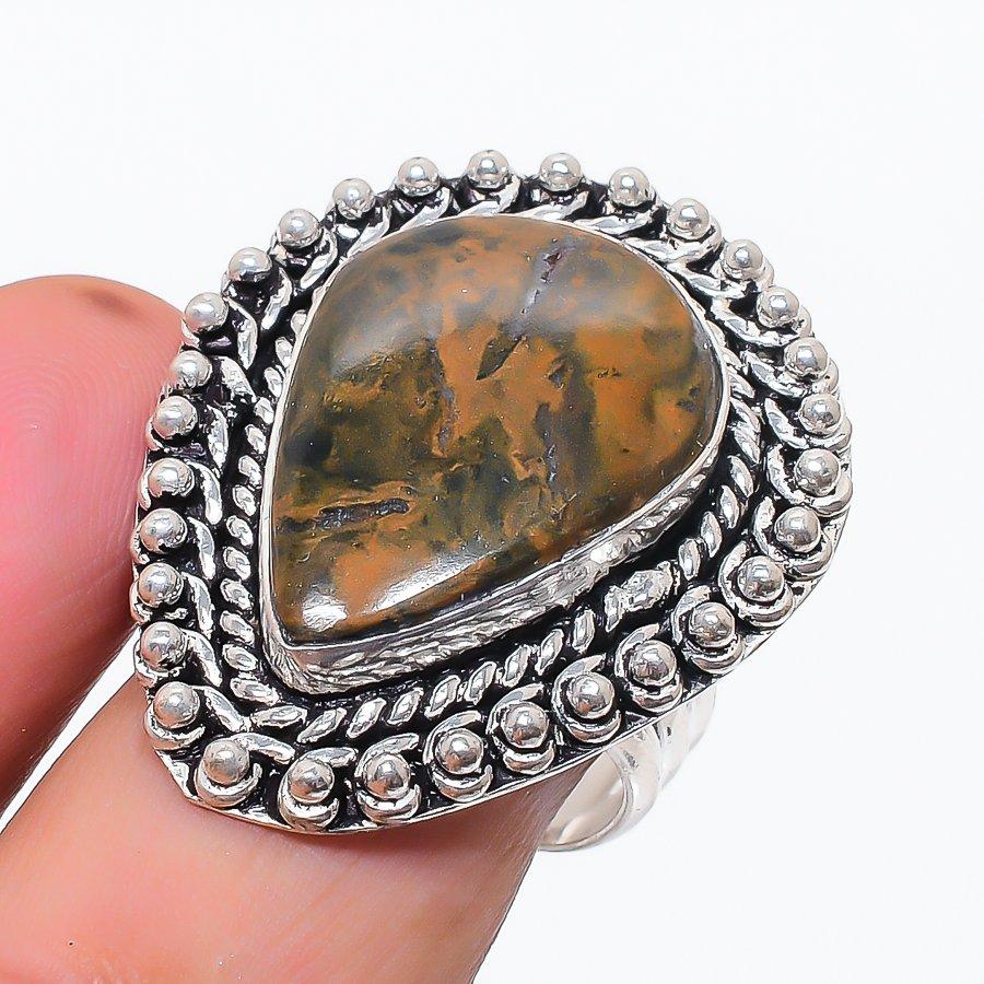 Natural Honey Dendritic Gemstone 925 Sterling Silver Jewelry Ring Size 9 l2M17