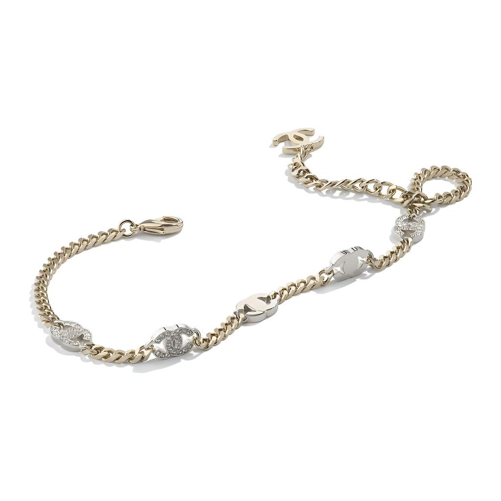 Chanel Klassisches Doppel-C-Logo Metall Strass Choker-Halskette Damen Halskette Gold AB6444-B06011-NC835