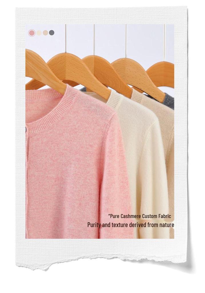 Women's 100% Pure Cashmere Round Neck Cardigan - Single-Breasted, Short Loose Knit Sweater