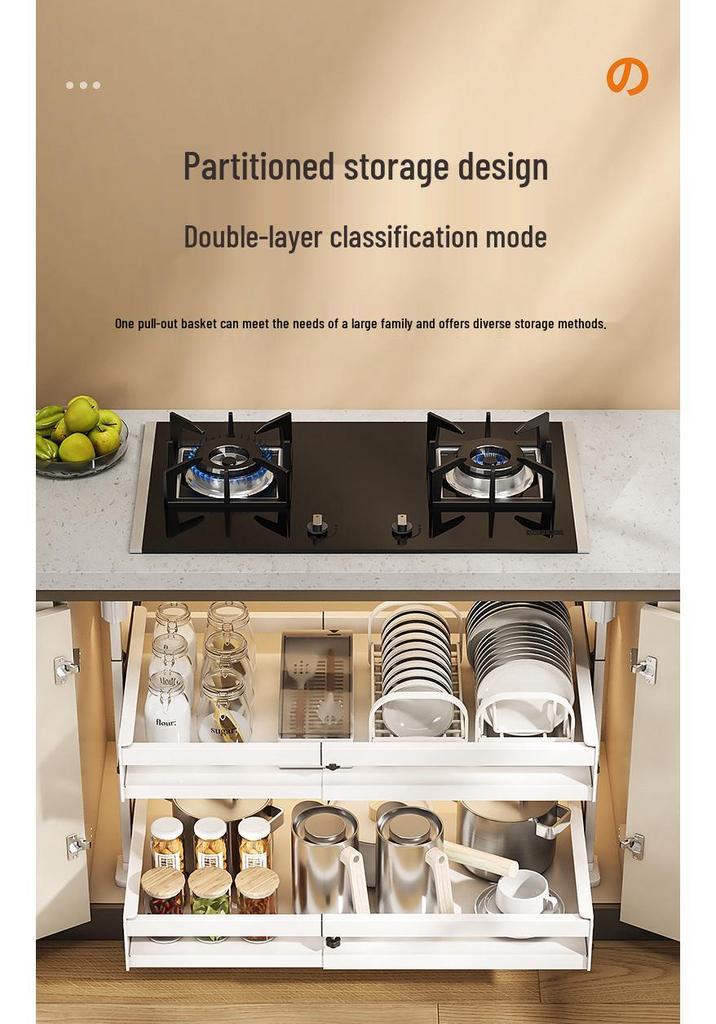 Punch-Free Under-Mount Kitchen Cabinet Pull-Out Dish & Bowl Storage Rack