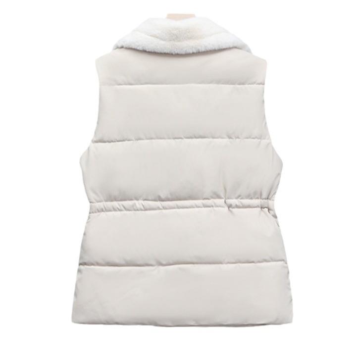 Women's Autumn and Winter Temperament Warm Vest Solid Color In The Long Section Double-breasted Commuter Jacket