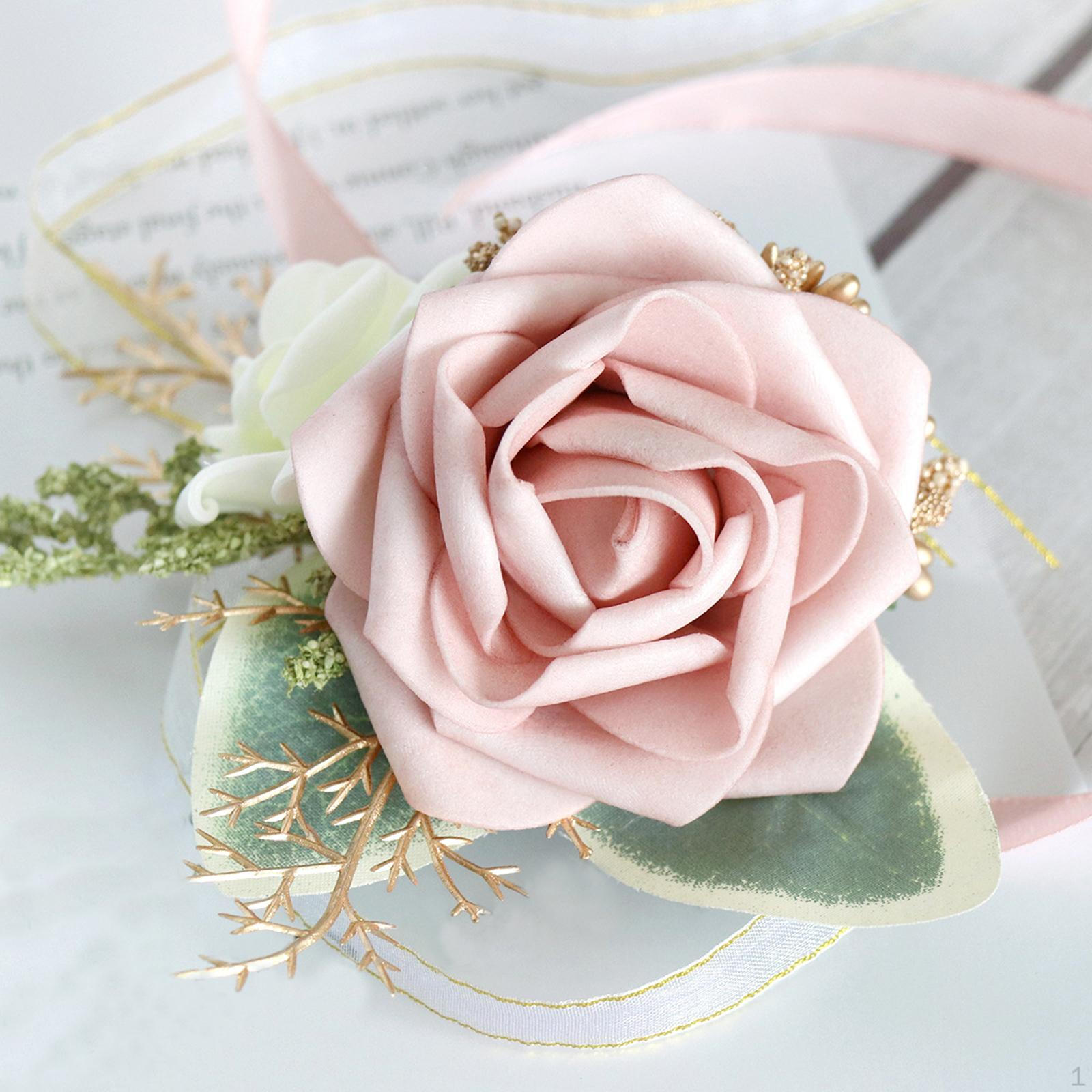 

Rose Corsage Bracelet, Wrist Corsage,Hand Flower Bracelet Boutonniere Set for Wedding Prom A-Pink-Chest