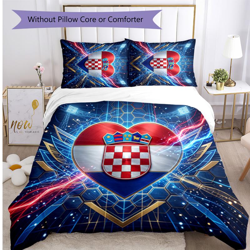 Croatia Football Printed Bedding 3 Piece Set Cozy Breathable Bed Cover Set as Housewarming Holiday Gift