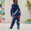 Girls Hooded Long Sleeve Star Firework Printed Dark Blue Two Piece Outfit Kangaroo Pocket Cuffed Pants Set