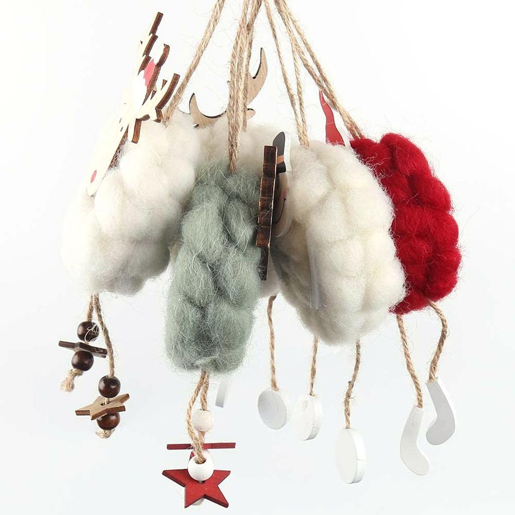 Antler Deer Santa Claus Wool Felt Ornaments Wooden Elk Christmas Tree Decoration Hanging Pendant