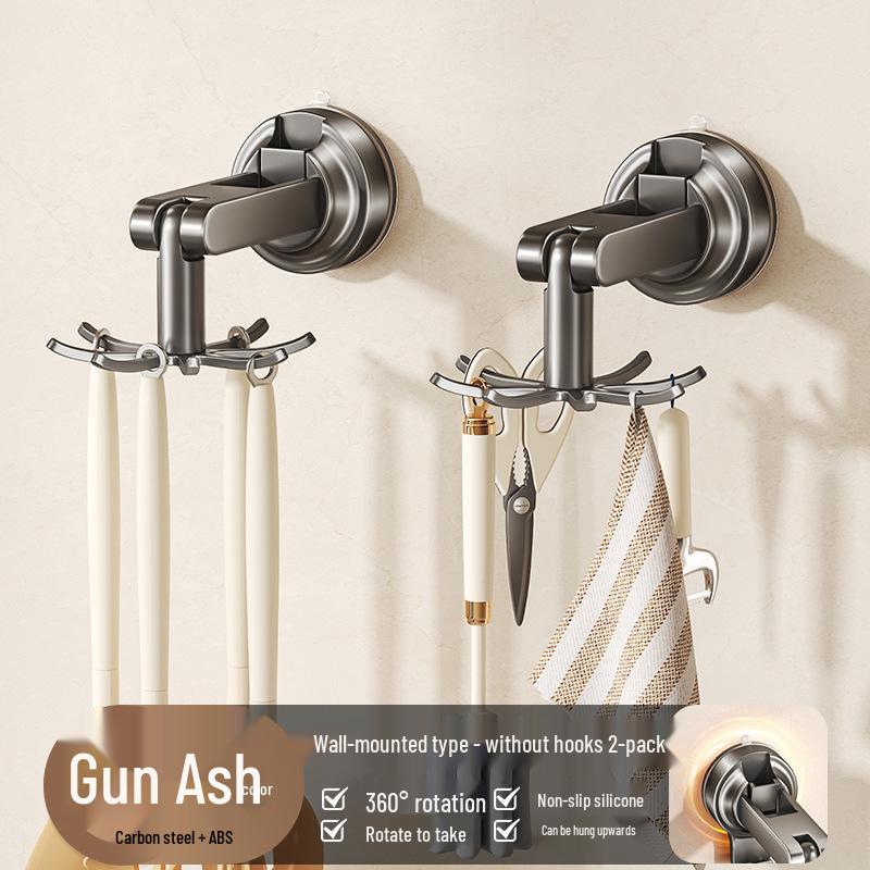 Wall-Mounted Rotating Suction Cup Storage Rack: Organize Spoons, Ladles & Cutting Boards Without Drilling