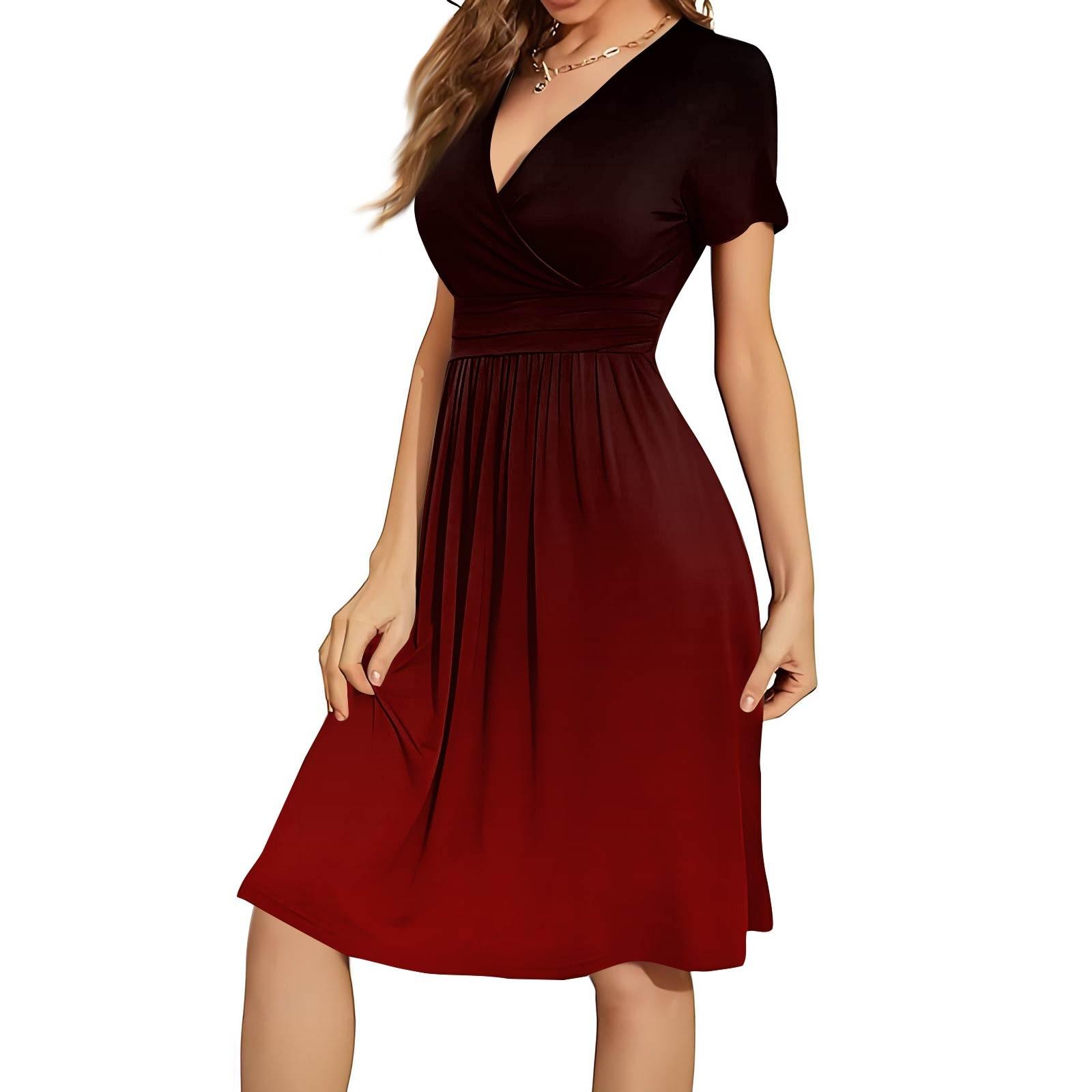 

Женское летнее повседневное свободное удобное платье с v-образным вырезом и коротким рукавом с принтом XL винный