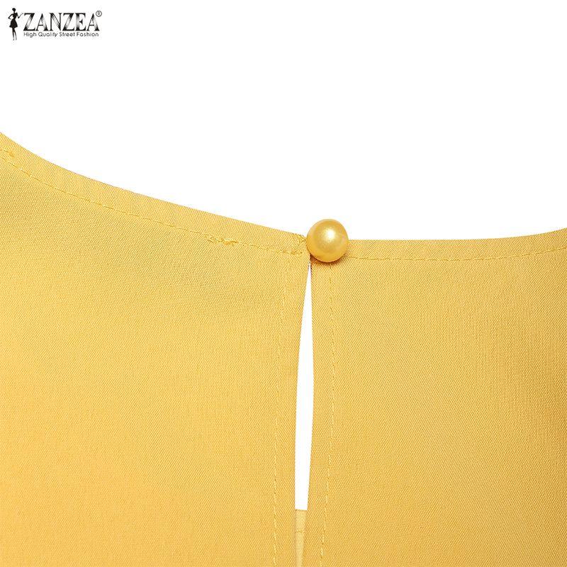 ZANZEA Women Casual Round Neck 3/4 Sleeve Loose Dress