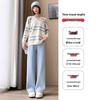 Petite High-Waist Knitted Chenille Fleece-Lined Wide-Leg Pants with Wheat Ear Pattern for Women - Autumn/Winter