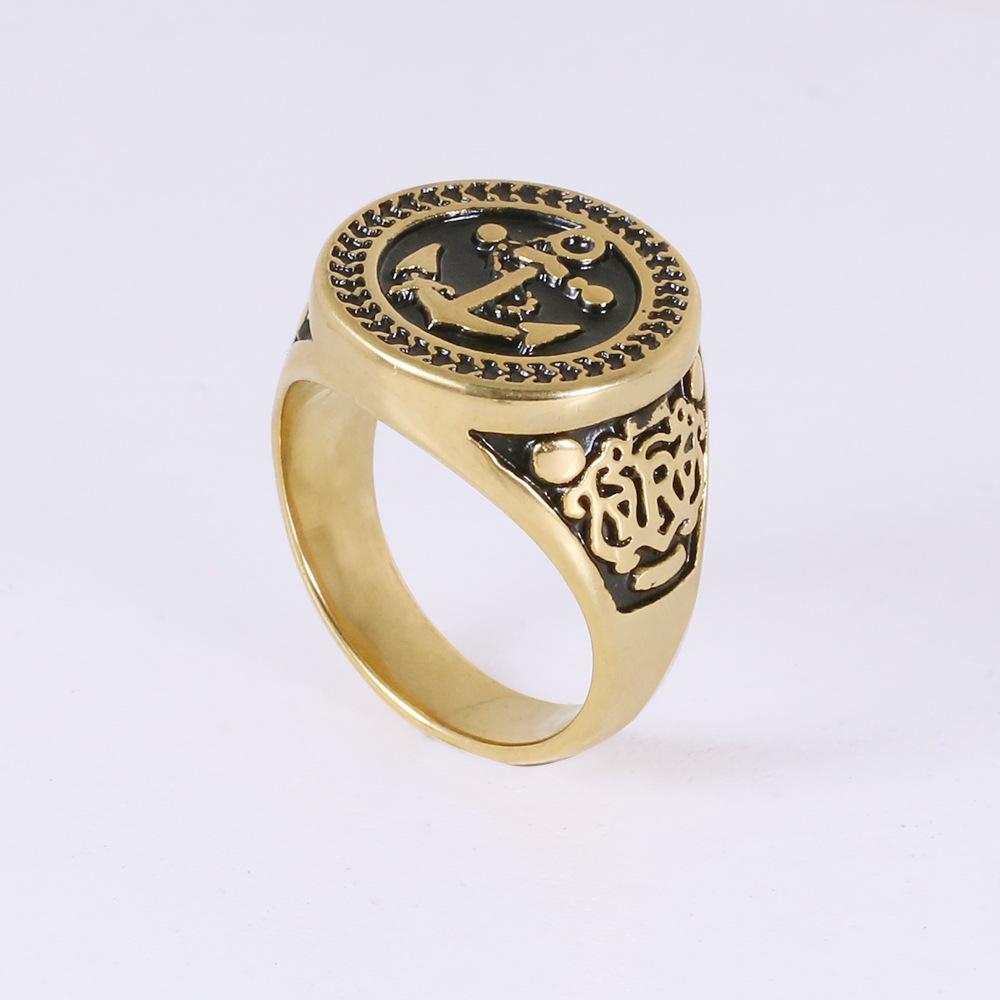European and American Retro Jewelry Gold Anchor Men's Ring Women's Pirate Titanium Steel Ring Jingshan 2026