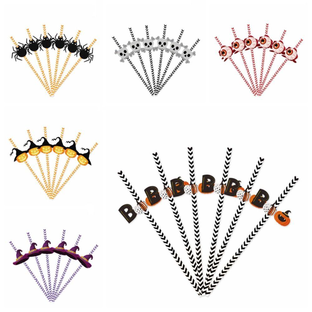 

24pcs Pumpkin Drinking Straws Paper Juice Tubes Prop Halloween Decorative Straw Bar