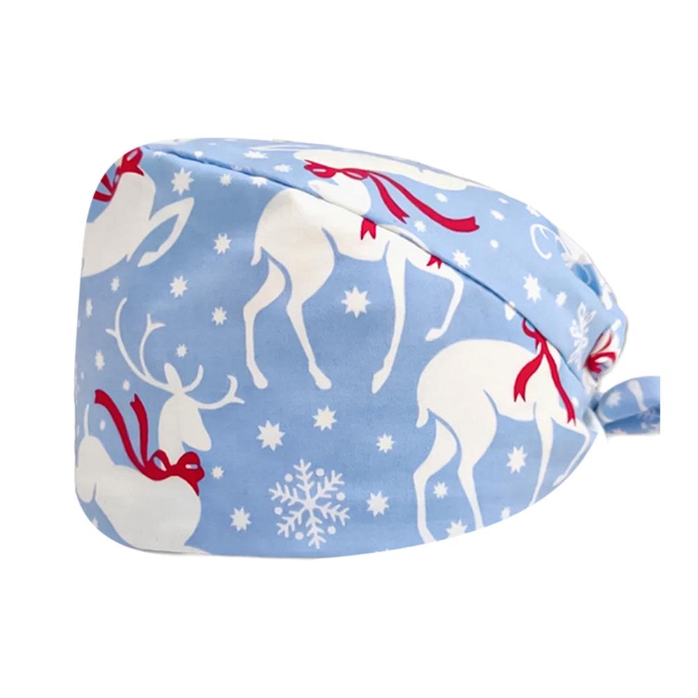 Cute Christmas Cartoon Surgical Cap - Comfortable Cotton Dustproof Head Cover for Chefs & Nurses