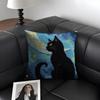 Black Cat Cute Cushion Cover Natural Linen Organic Fabric DoubleSided Printing Sofa Home Decor Gift Pillow Case