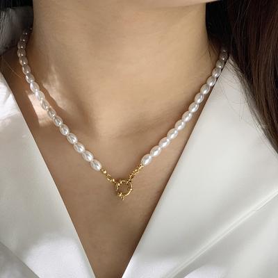 Colier de lux pentru femei cu perle artificiale, lanț din oțel inoxidabil cu închizătoare arc aurie, Choker pentru gât femei, Zircon, cadouri de ziua de naștere