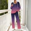Women's Casual V-Neck Printed Hooded Pajama Set with Pockets Long Sleeve Loose Fit Loungewear