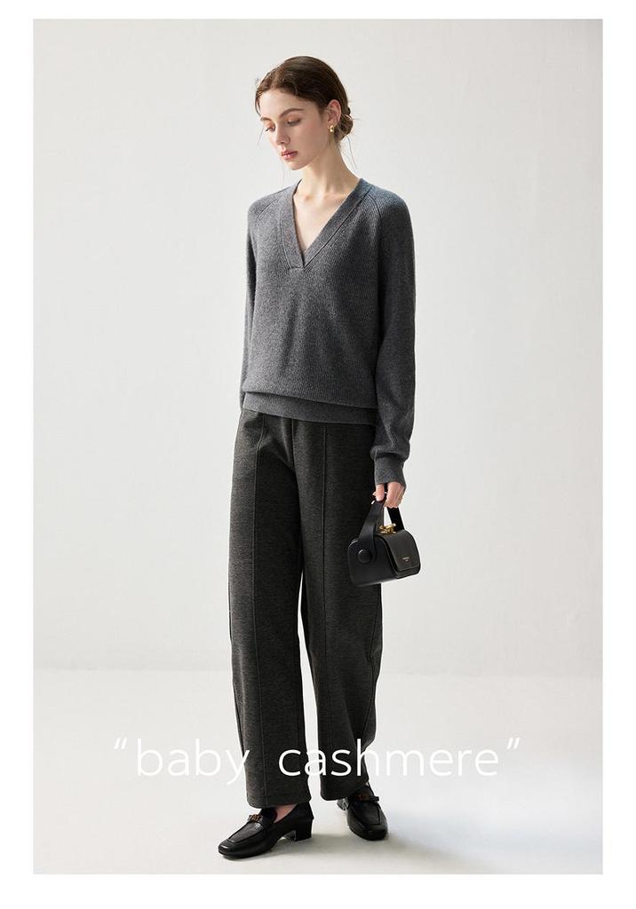 Women's Elegant V-Neck Cashmere Sweater - Autumn/Winter 2026 Chic Raglan Sleeve Base Layer Warm Knitwear